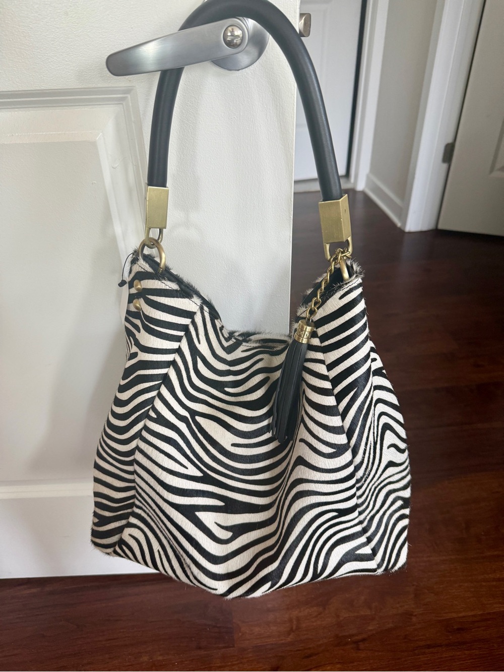 Zebra Print Hobo Bag with Black Handle chain not included - Picture 2 of 8